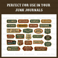Route 66 Junk Journal Digital Kit 25 Pages, Vintage Road Trip Ephemera, Printable Americana Scrapbook Elements, vacation, mixed media