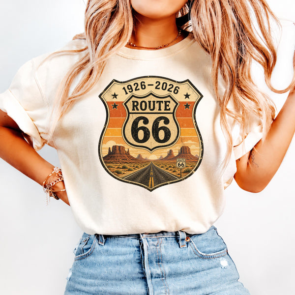 Route 66 100th Anniversary PNG, 1926-2026 Vintage Route 66 Badge Design, Retro Desert Road Trip Sublimation File, Printable T-Shirt Graphic
