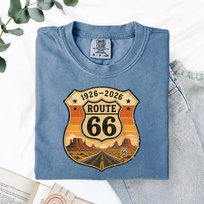 Route 66 100th Anniversary PNG, 1926-2026 Vintage Route 66 Badge Design, Retro Desert Road Trip Sublimation File, Printable T-Shirt Graphic