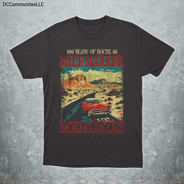 Vintage Route 66 T-Shirt, 100 Years Mile Marker Memories, Classic Car Road Trip Tee