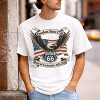 Route 66 Centennial Shirt 1926 2026 Freedom Since 1776 Patriotic Eagle USA Flag Road Trip Americana Vintage Graphic Tee Gift for Him Her