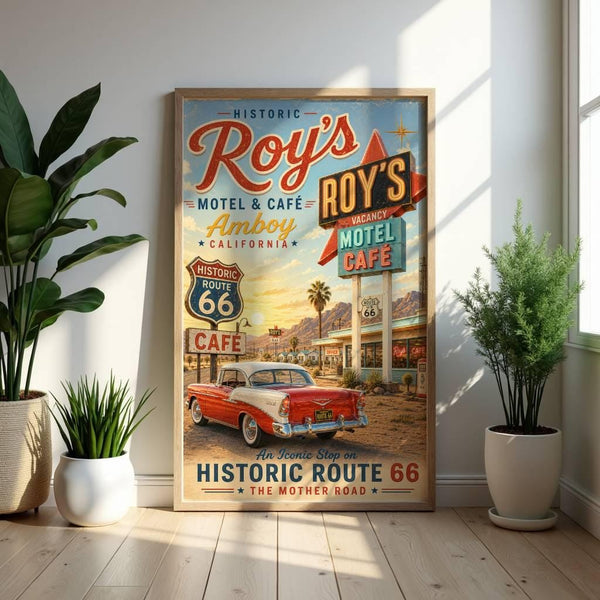 Roy's Motel Amboy California Retro Travel Poster, Historic Route 66 Wall Art (Digital Download)