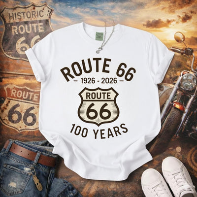 Route 66 100 Years Shirt, 1926 2026 Centennial Route 66 T-Shirt, Vintage Highway Road Trip Tee, Classic Americana Anniversary Travel Shirt