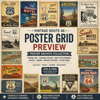 Vintage Route 66 Poster Archive Collection, Retro Americana Travel Ads, Motel Diner Gas Station Ephemera Set