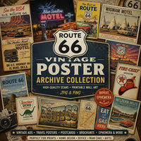 Vintage Route 66 Poster Archive Collection, Retro Americana Travel Ads, Motel Diner Gas Station Ephemera Set
