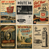 Vintage Route 66 Poster Archive Collection, Retro Americana Travel Ads, Motel Diner Gas Station Ephemera Set
