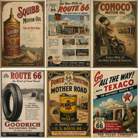 Vintage Route 66 Poster Archive Collection, Retro Americana Travel Ads, Motel Diner Gas Station Ephemera Set