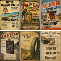 Vintage Route 66 Poster Archive Collection, Retro Americana Travel Ads, Motel Diner Gas Station Ephemera Set