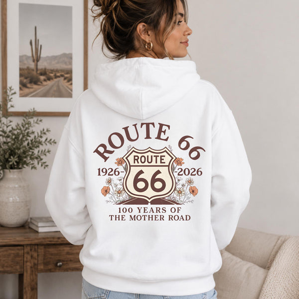 Route 66 100 Years Hoodie Mother Road Sweatshirt Vintage Americana Road Trip Pullover Retro Route 66 Centennial Gift