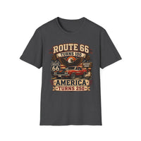 Route 66 Turns 100 America Turns 250 Shirt, Patriotic Route 66 Tee, Mother Road Shirt, Vintage Muscle Car USA Graphic Tee