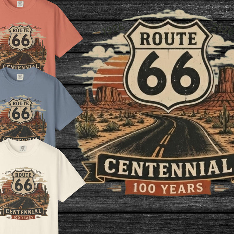 Route 66 Centennial Shirt, Vintage Route 66 100 Years T-Shirt, Retro Americana Road Trip Tee, Graphic Desert Highway Tshirt, Comfort Colors