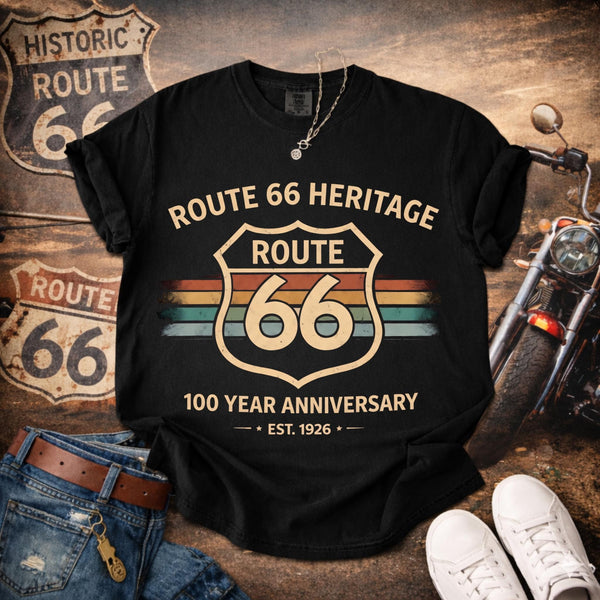 Route 66 Heritage Shirt 100 Year Anniversary 1926 2026 Vintage Route 66 Tee Retro Road Trip Shirt Americana Travel Gift Unisex