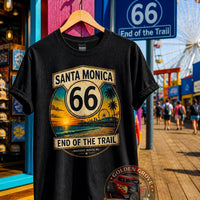 Route 66 Santa Monica Shirt | End of the Trail Tee | Vintage Beach Sunset Graphic | Road Trip Travel Shirt | California Gift | Unisex Tee