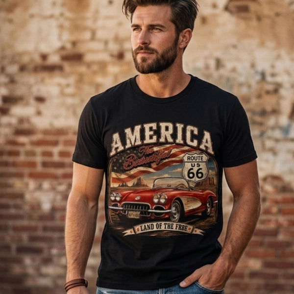 Vintage Route 66 Classic Car T-Shirt Design,Digital Download Png