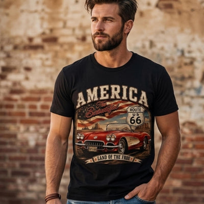 Vintage Route 66 Classic Car T-Shirt Design,Digital Download Png
