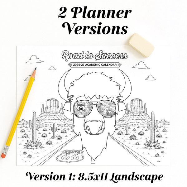 2026-27 Academic Planner | Route 66 Theme, Printable Calendar | Printable Coloring Sheets (Digital Download)
