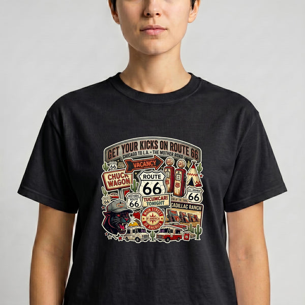 Route 66 Graphic T-Shirt – Retro Mother Road Desert Tee