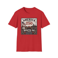 America Turns 250 Shirt - Route 66 Turns 100 Tee - Patriotic Vintage USA Shirt 1776-2026 - Retro Road Trip Americana Graphic Tee