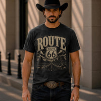 Route 66 Western Graphic Tee Vintage Cowboy Shirt Distressed Route 66 T Shirt Comfort Colors 1717 Pepper Retro Road Trip Tee