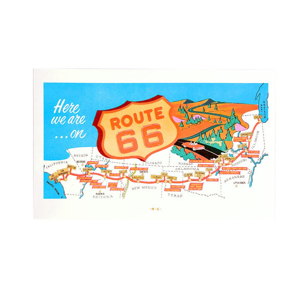Here We Are on Route 66 - Risograph Art Print