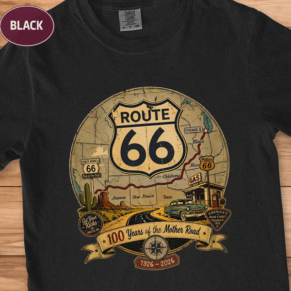 Route 66 100th Anniversary Tee, Vintage Travel Gift, Road Trip Comfort Colors Shirt