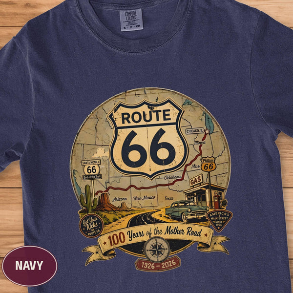 Route 66 100th Anniversary Tee, Vintage Travel Gift, Road Trip Comfort Colors Shirt