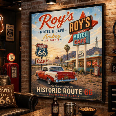 Roy's Motel Amboy California Retro Travel Poster, Historic Route 66 Wall Art (Digital Download)