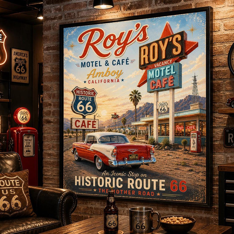 Roy's Motel Amboy California Retro Travel Poster, Historic Route 66 Wall Art (Digital Download)