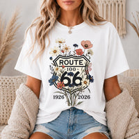 Route 66 100 Years Shirt Floral Route 66 Tee Vintage Highway 66 Shirt Centennial Road Trip Gift Wildflower Graphic Tee Dark Aesthetic