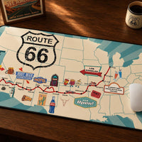 Route 66 Desk Mat: Vintage US Map, Retro Americana Art