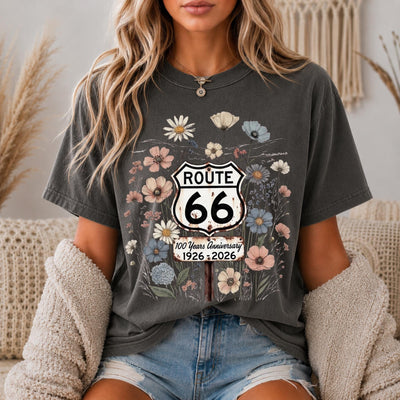 Route 66 100 Years Shirt Centennial Anniversary Tee Floral Route 66 Shirt Vintage Highway 66 Graphic Tee Road Trip Gift