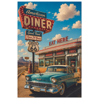 American Diner Route 66 Poster | Vintage Americana Wall Art | Retro Diner Print | Classic Car Garage Decor | 1950s Kitchen Poster