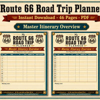 Route 66 Road Trip Planner Printable, 45 Page Travel Journal PDF, Mother Road Itinerary, Budget, Fuel Log, USA Road Trip