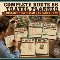Route 66 Road Trip Planner Printable, 45 Page Travel Journal PDF, Mother Road Itinerary, Budget, Fuel Log, USA Road Trip