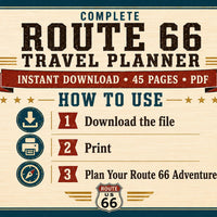 Route 66 Road Trip Planner Printable, 45 Page Travel Journal PDF, Mother Road Itinerary, Budget, Fuel Log, USA Road Trip