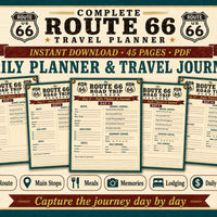 Route 66 Road Trip Planner Printable, 45 Page Travel Journal PDF, Mother Road Itinerary, Budget, Fuel Log, USA Road Trip