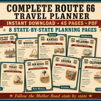 Route 66 Road Trip Planner Printable, 45 Page Travel Journal PDF, Mother Road Itinerary, Budget, Fuel Log, USA Road Trip