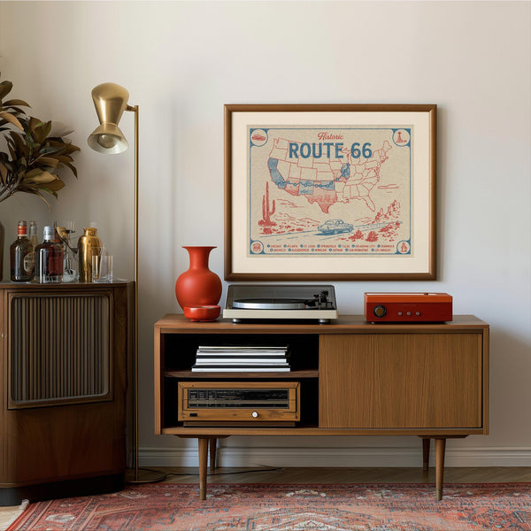 Route 66 Map Art Print - Vintage Road Trip Wall Decor, Americana Travel Poster, Southwest Route 66 Gift