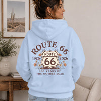 Route 66 100 Years Hoodie Mother Road Sweatshirt Vintage Americana Road Trip Pullover Retro Route 66 Centennial Gift