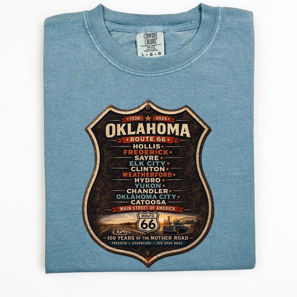 Route 66 Oklahoma Towns Shirt | 100 Year Anniversary Comfort Colors Tee | Vintage Mother Road Graphic T-Shirt | Retro Americana Travel Shirt