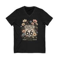 Route 66 Floral V Neck Shirt 100 Years Tee Vintage Route 66 Shirt Wildflower Highway Tee Road Trip Gift 1926-2026 Centennial Road trip Shirt