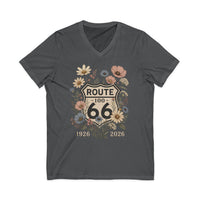 Route 66 Floral V Neck Shirt 100 Years Tee Vintage Route 66 Shirt Wildflower Highway Tee Road Trip Gift 1926-2026 Centennial Road trip Shirt