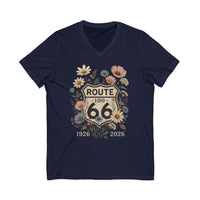Route 66 Floral V Neck Shirt 100 Years Tee Vintage Route 66 Shirt Wildflower Highway Tee Road Trip Gift 1926-2026 Centennial Road trip Shirt