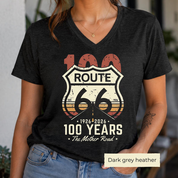 Route 66 Centennial Shirt 100 Years Mother Road V Neck Tee Retro Route 66 Shirt 1926 2026 Road Trip Gift Americana Tee