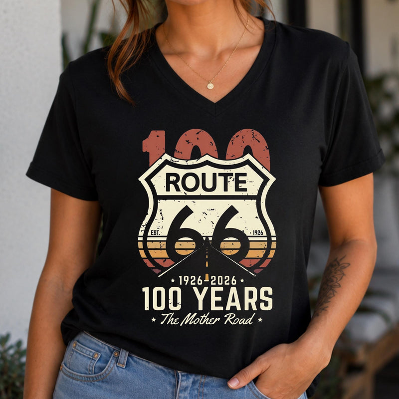Route 66 Centennial Shirt 100 Years Mother Road V Neck Tee Retro Route 66 Shirt 1926 2026 Road Trip Gift Americana Tee