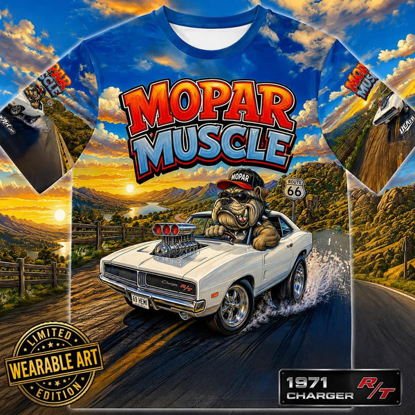 1969 Charger Mopar Muscle Car Shirt Route 66 Wearable Art Tee Classic American Muscle Car Gift for Mopar Fans