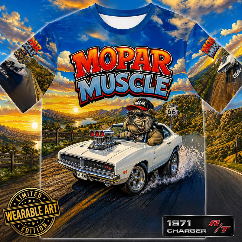 1969 Charger Mopar Muscle Car Shirt Route 66 Wearable Art Tee Classic American Muscle Car Gift for Mopar Fans