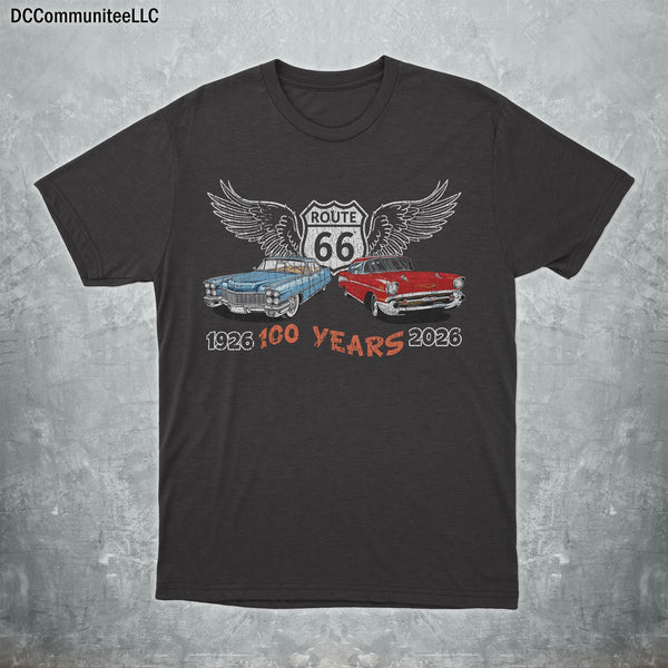 Route 66 Centennial T-Shirt, Retro Classic Cars, American Highway Road Trip Tee