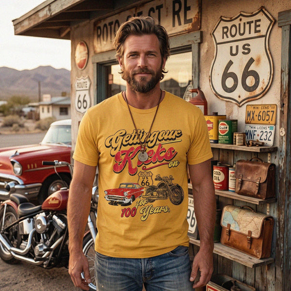 Vintage Route 66 Graphic Tee, Retro Motorcycle Road Trip Shirt, Americana Classic Car Apparel