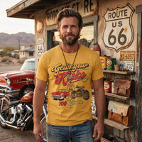 Vintage Route 66 Graphic Tee, Retro Motorcycle Road Trip Shirt, Americana Classic Car Apparel